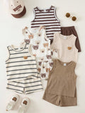 Baby Boy Casual Simple Tank Top 3pcs Set Suitable For Summer Multicolor