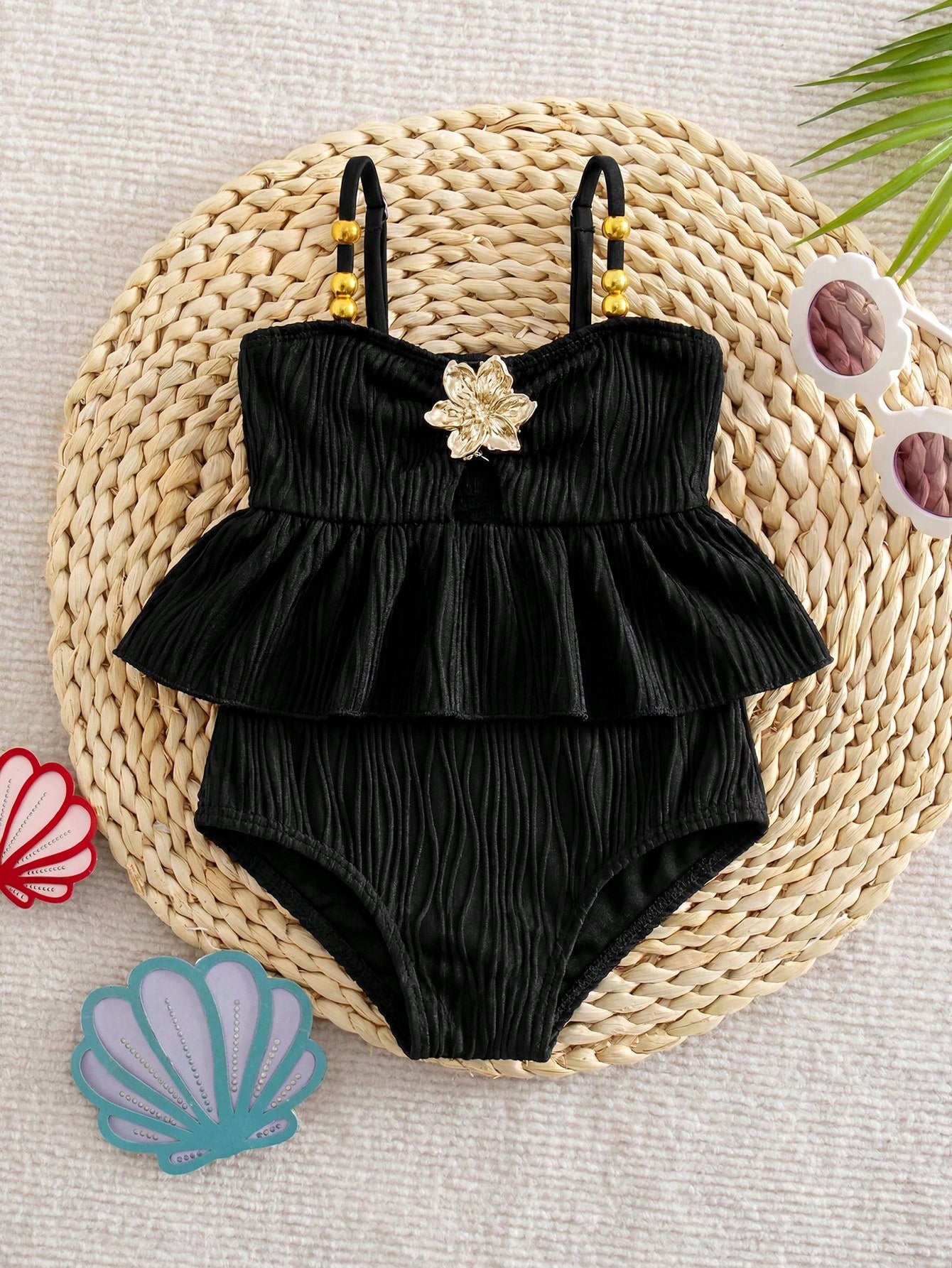 SHEIN Monokini Une pièce à volants pour bébé fille avec coquillages multicolores