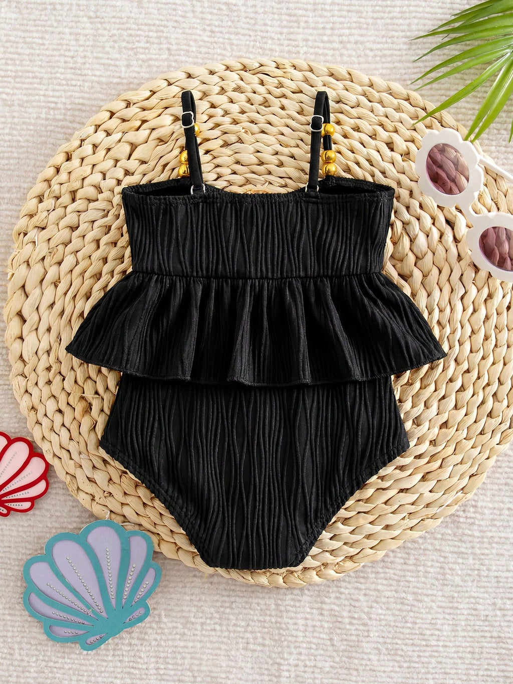 SHEIN Monokini Une pièce à volants pour bébé fille avec coquillages multicolores