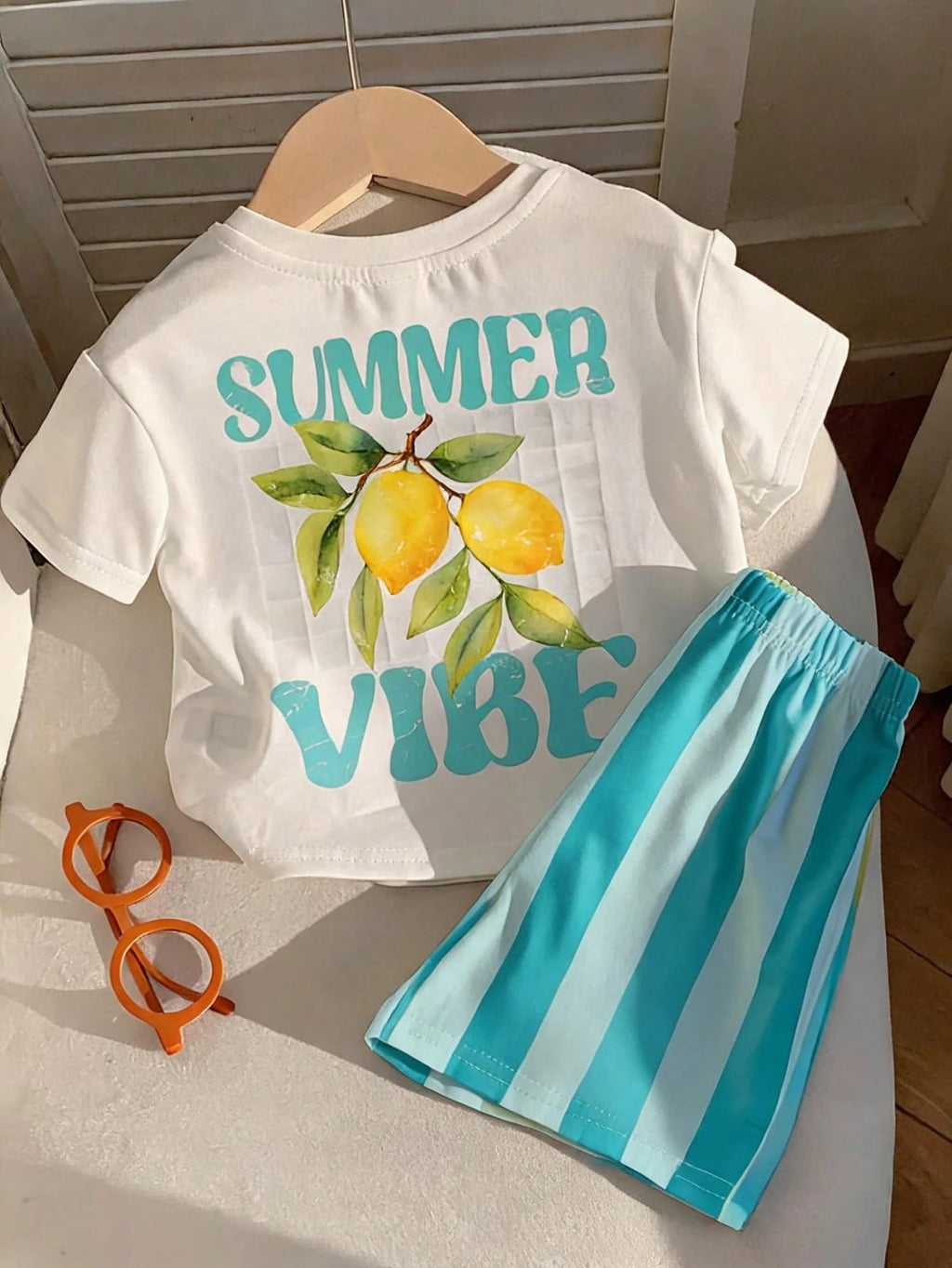 Ensemble 2 pièces bébé unisexe t-shirt imprimé citron et short vert menthe