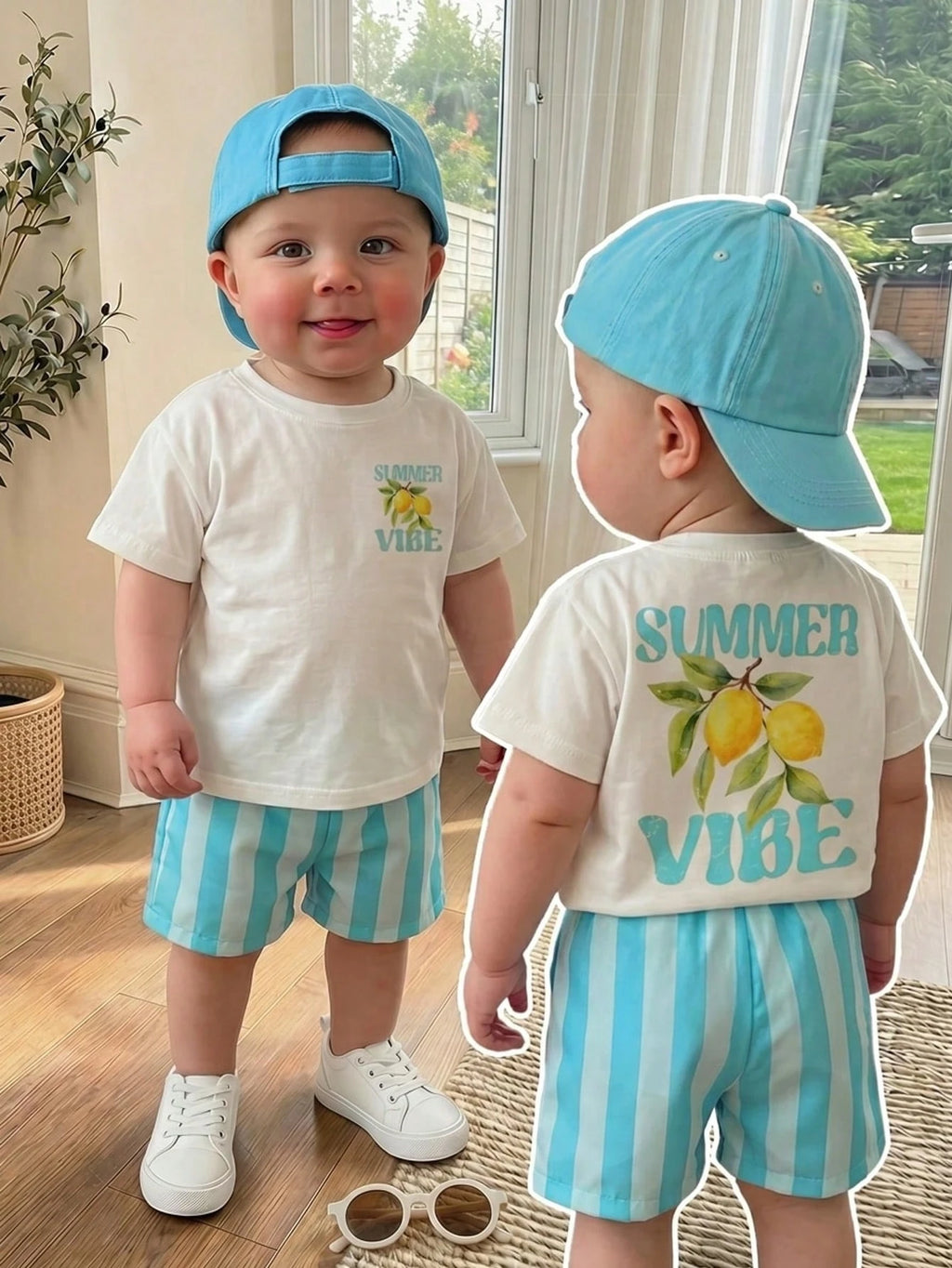 Ensemble 2 pièces bébé unisexe t-shirt imprimé citron et short vert menthe