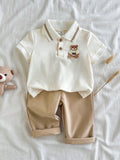 Vintaside Baby Boy Embroidered Bear Polo & Pants Set
