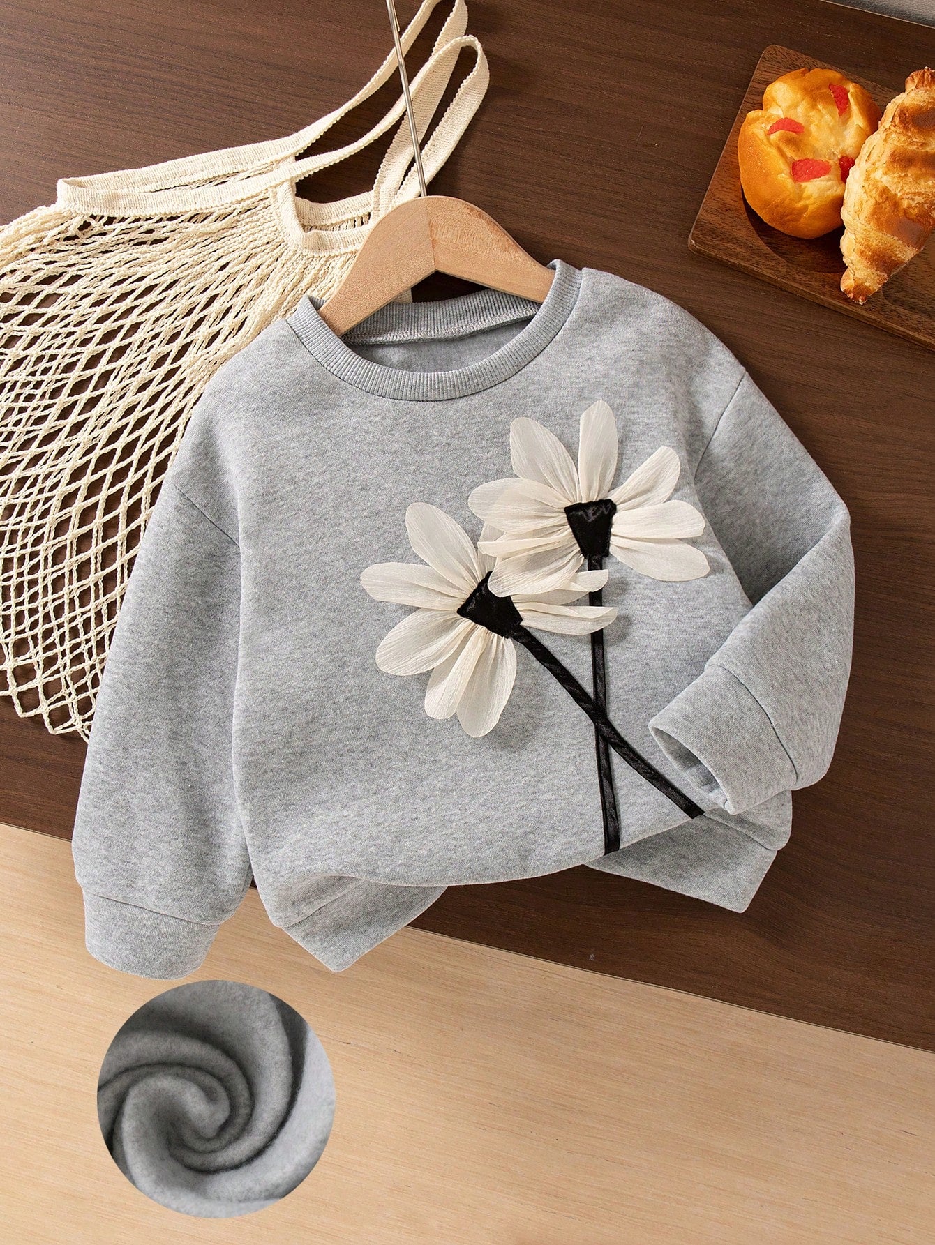 Girls' Flower Decor Fleece Sweatshirt