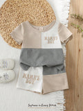 Bambinoo x Cozy Pixies Baby Boy 2-Piece Knit Letter Print Pullover & Shorts Set Multicolor