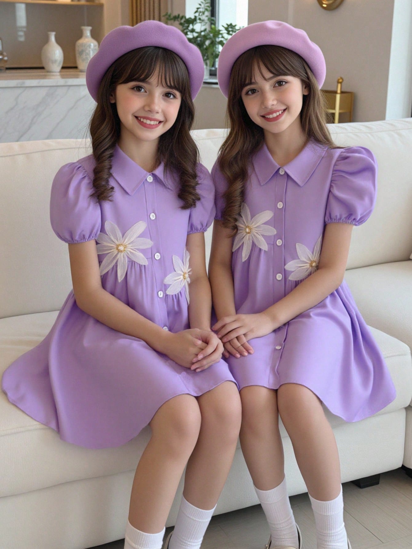 Robe Chemise Fille Lavande Fleurs Chiffon