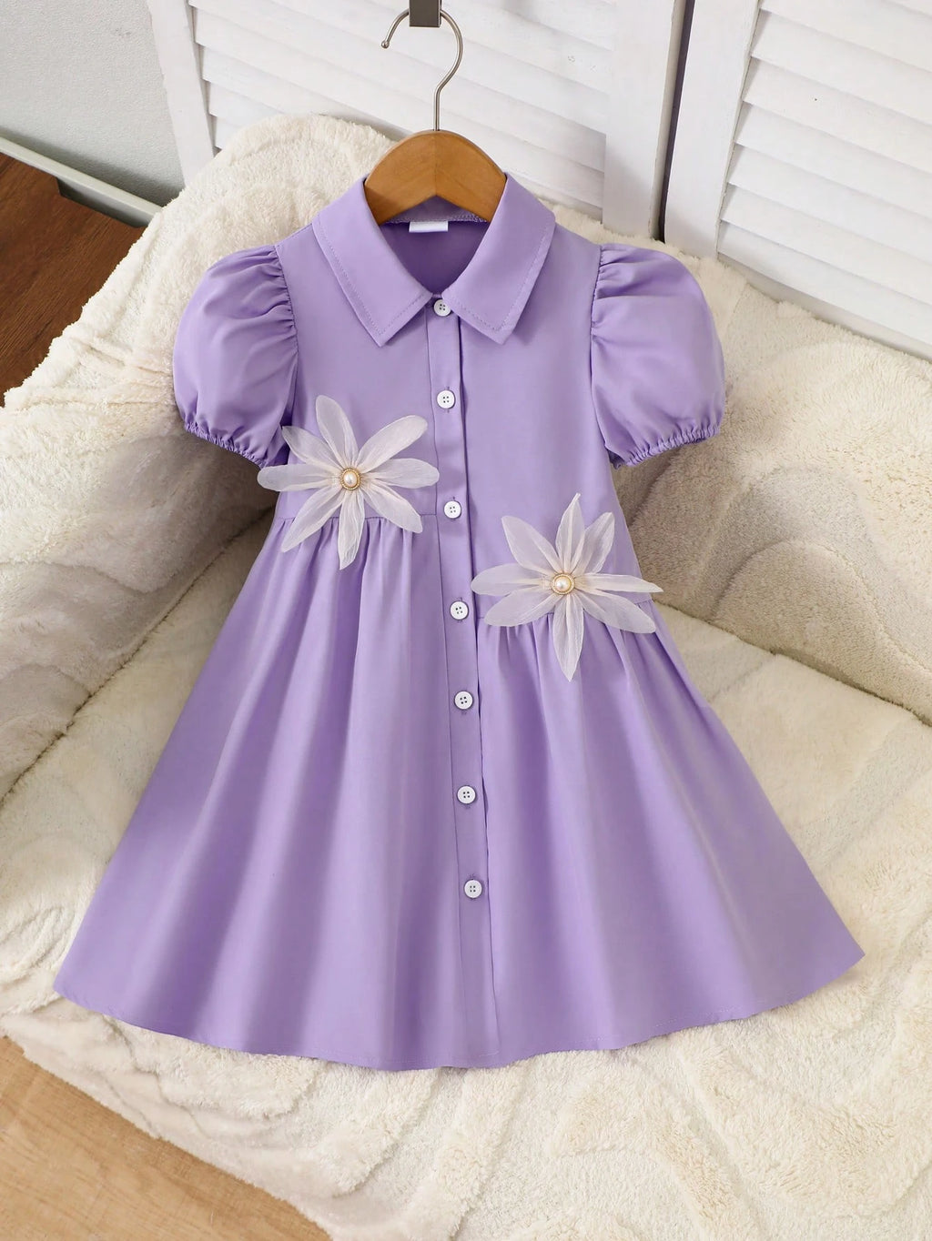 Robe Chemise Fille Lavande Fleurs Chiffon