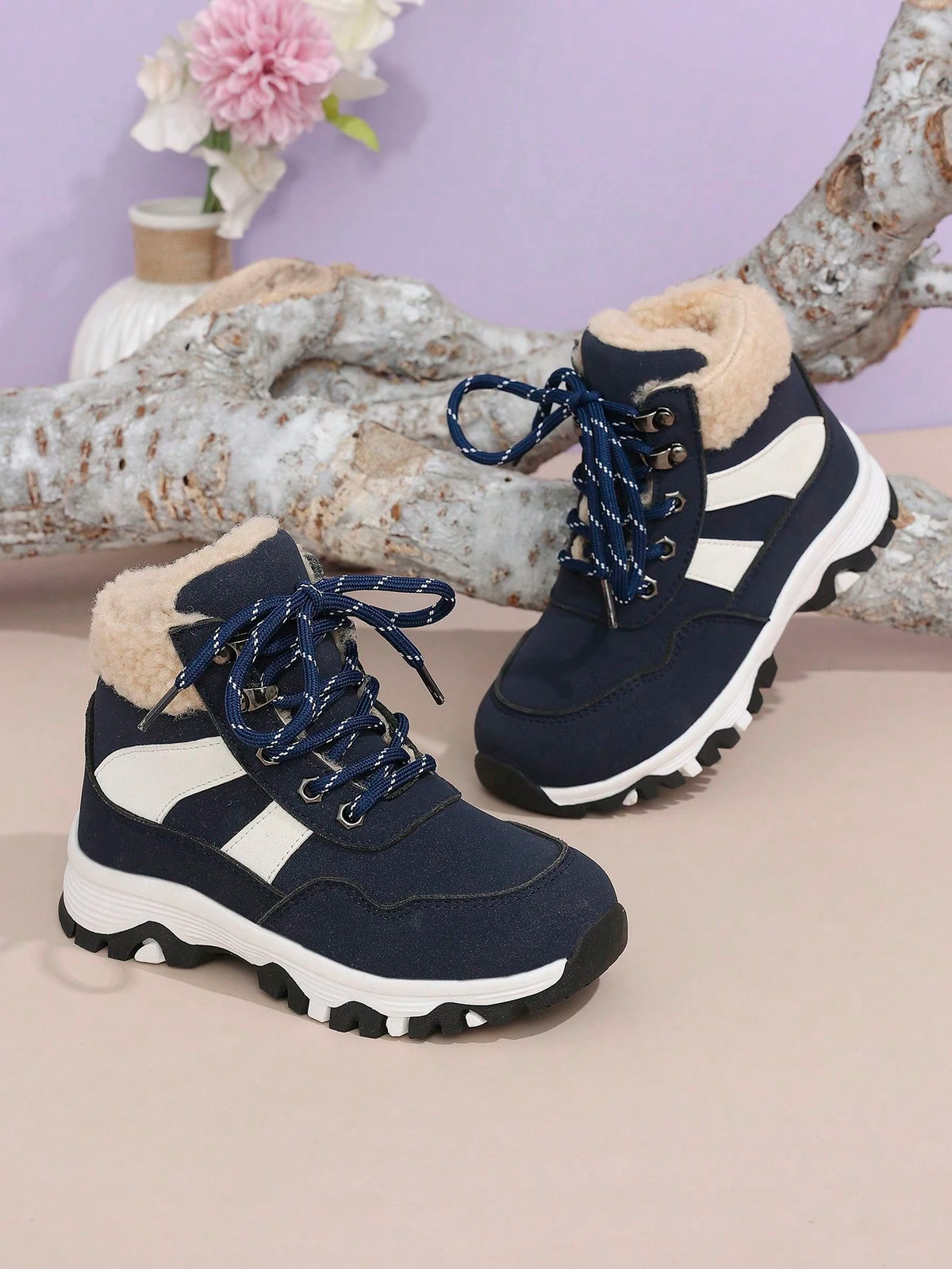 Bottes d'hiver chaudes antidérapantes pour enfants Bambinoo x Playful Pals bleues