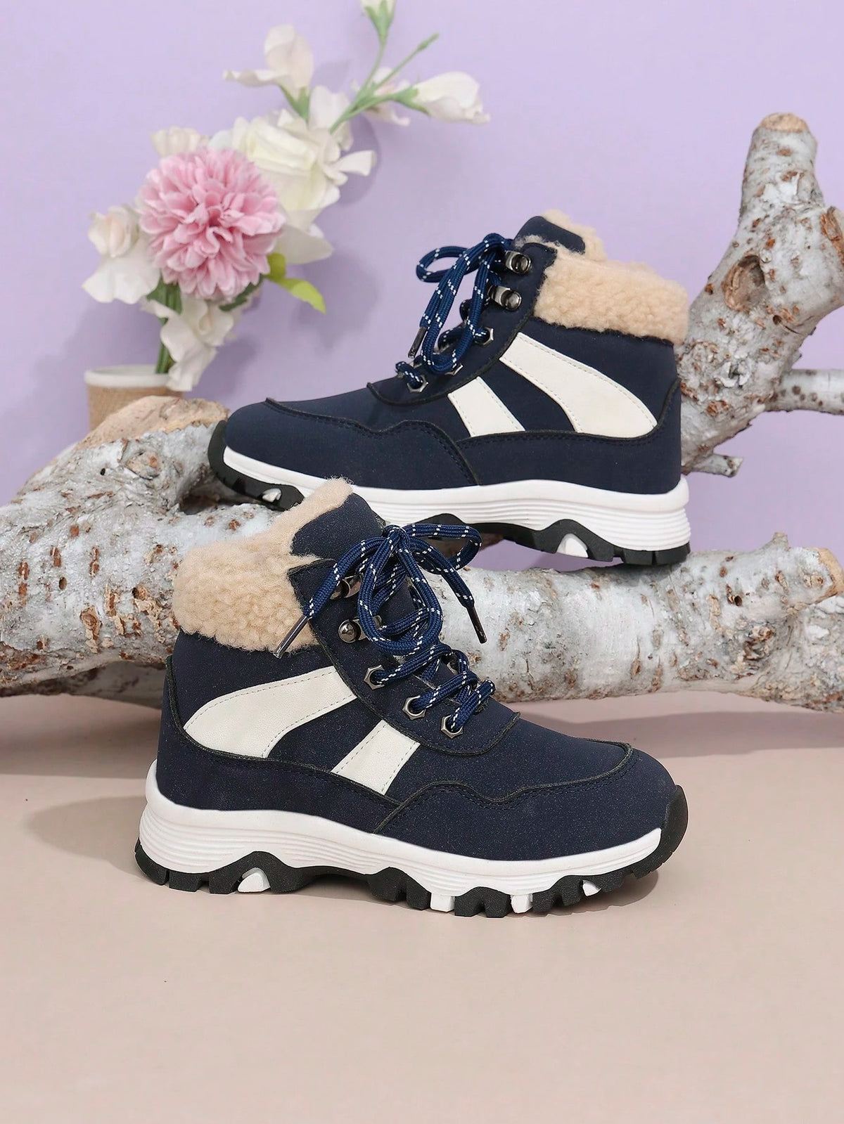 Bottes d'hiver chaudes antidérapantes pour enfants Bambinoo x Playful Pals bleues