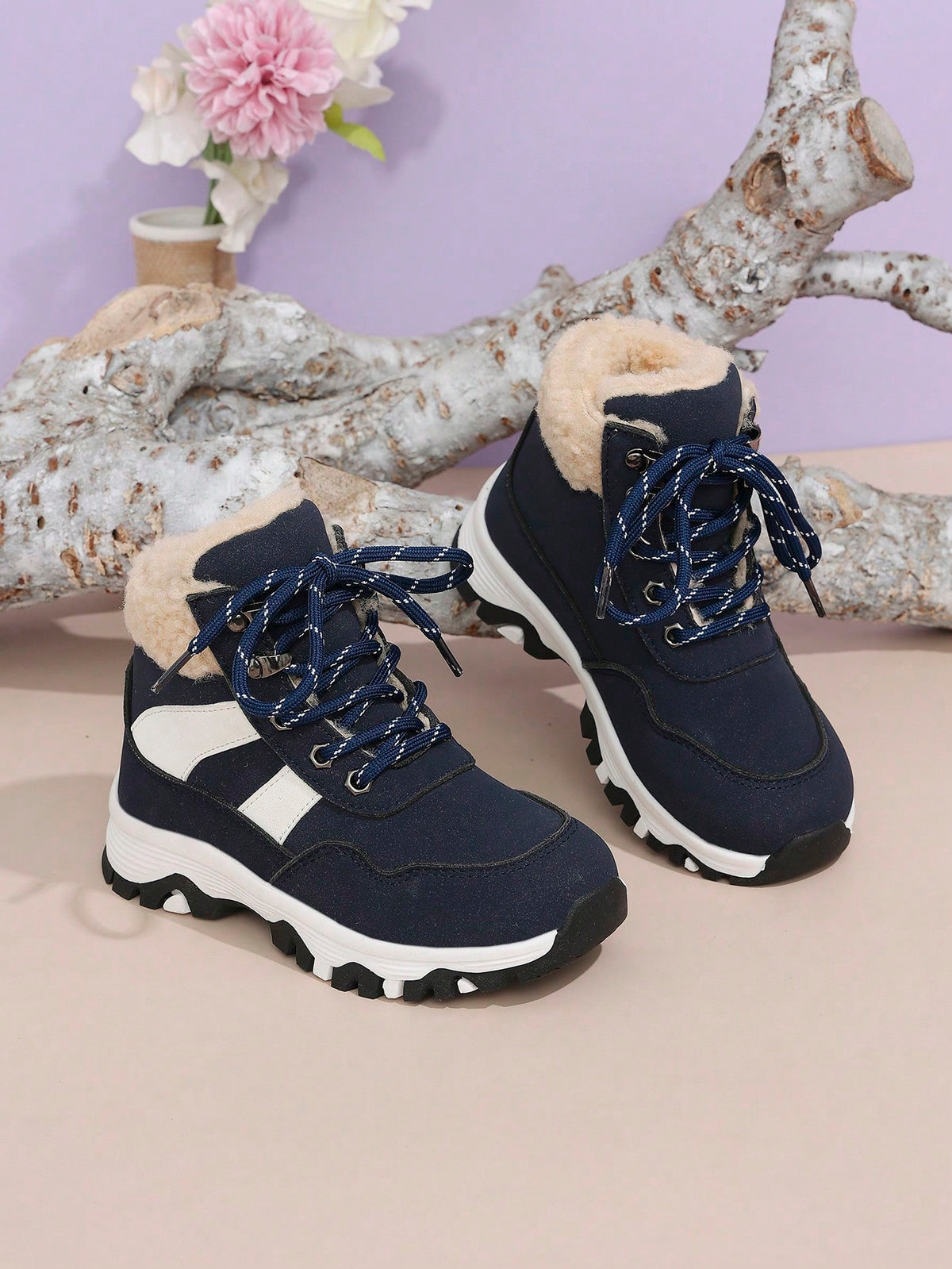 Bottes d'hiver chaudes antidérapantes pour enfants Bambinoo x Playful Pals bleues