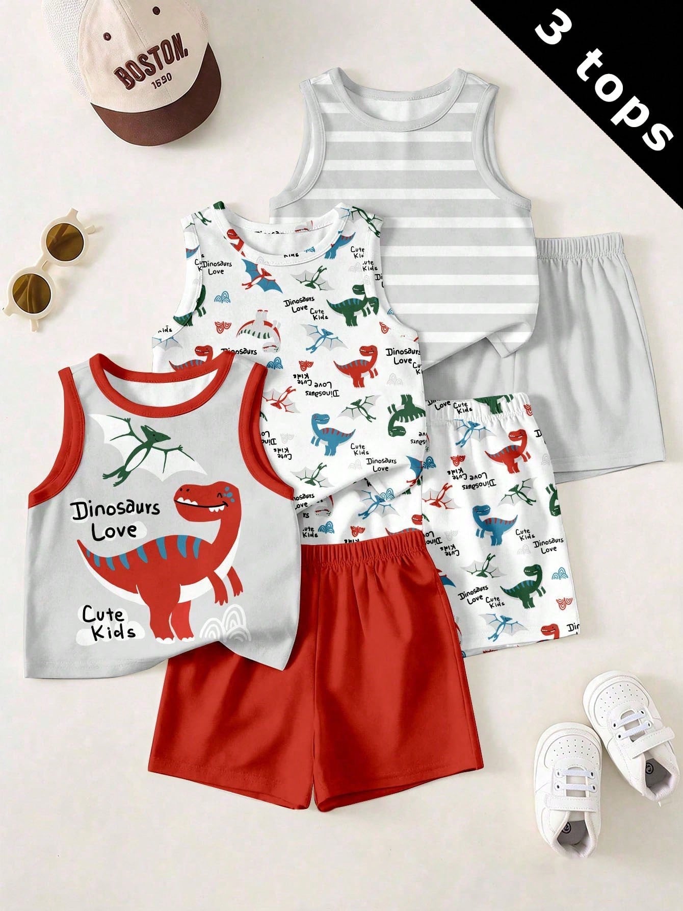 Striped Bear Knit Vest Set light colors