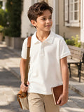 Polo Garçon Blanc Motif Géométrique Preppy