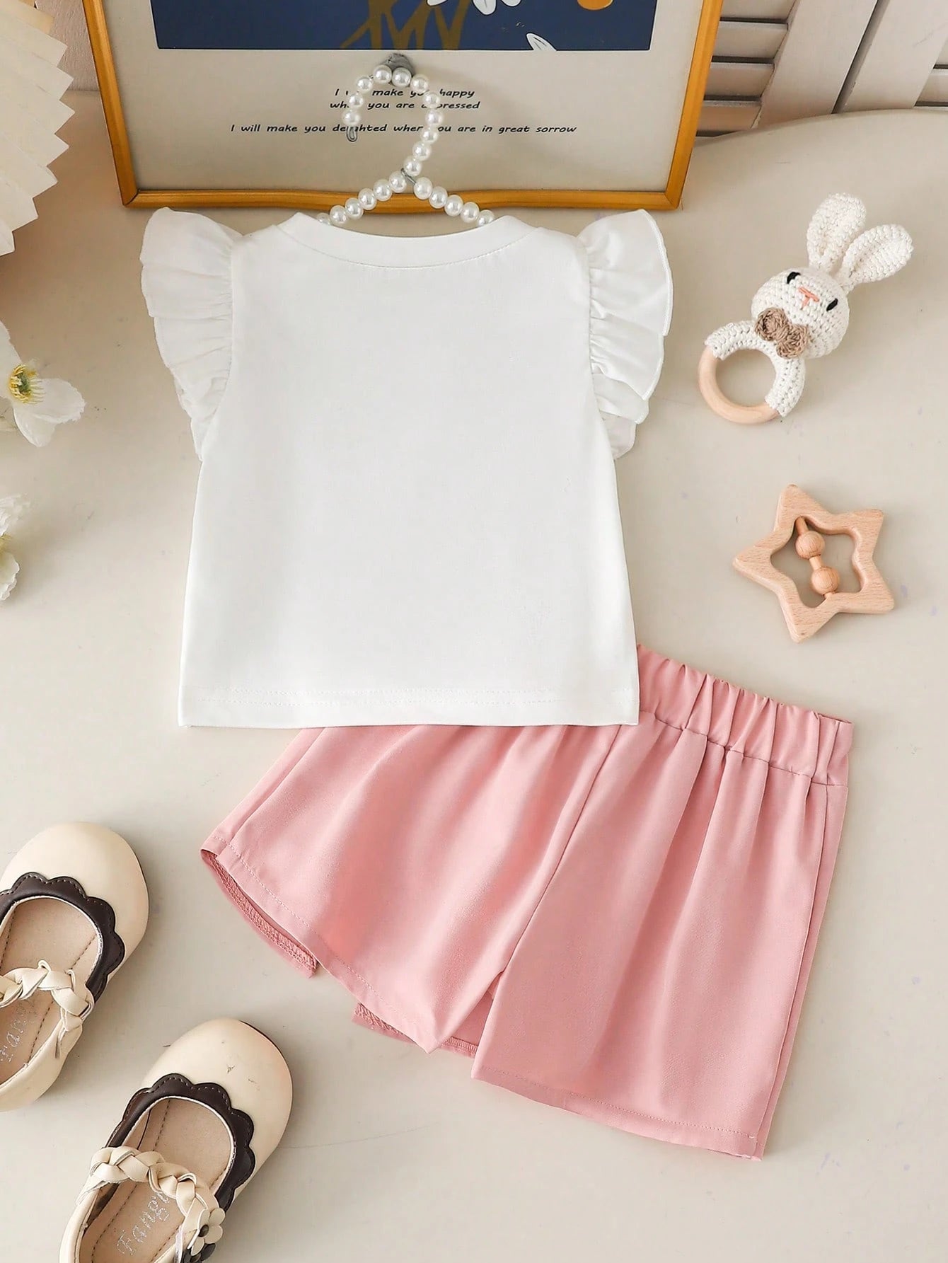 Ensemble 2 pièces Souflis pour bébé fille : haut rose et short fendu
