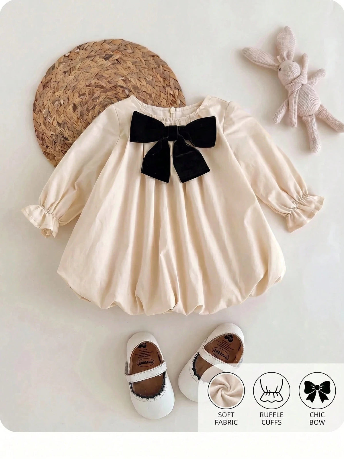 Newborn Baby Girl Bow Loose Long Sleeve Dress