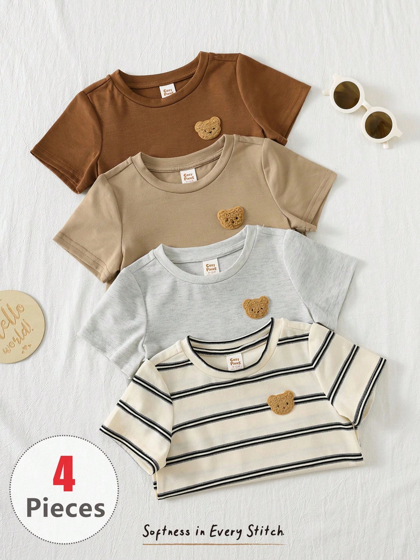 Cozy Pixies Cartoon Bear Knit Sweater 4 Pieces Set