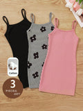 Lot 3 Robes Camisole Fille Uni Rayé Floral