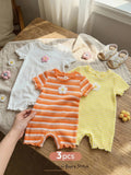 Bambinoo x Cozy Pixies Baby Girl 3-Piece Floral & Striped Romper and Shorts Set
