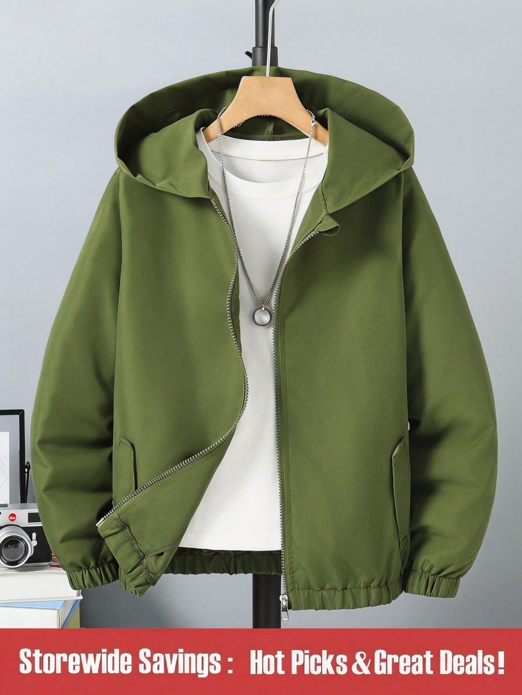 Sweat Capuche Garçon Zippé Vert Olive Oversize