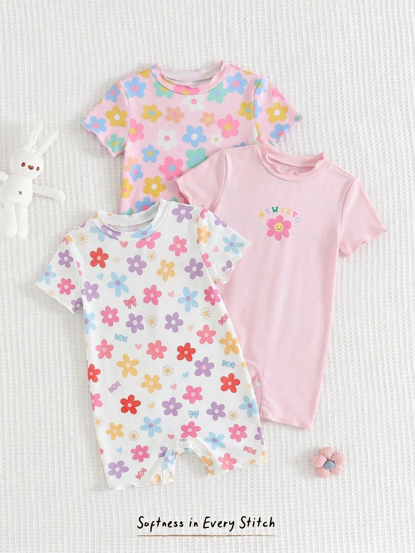 Bambinoo x Cozy Pixies - Lot de 3 bodys floraux et rayés pour bébé fille