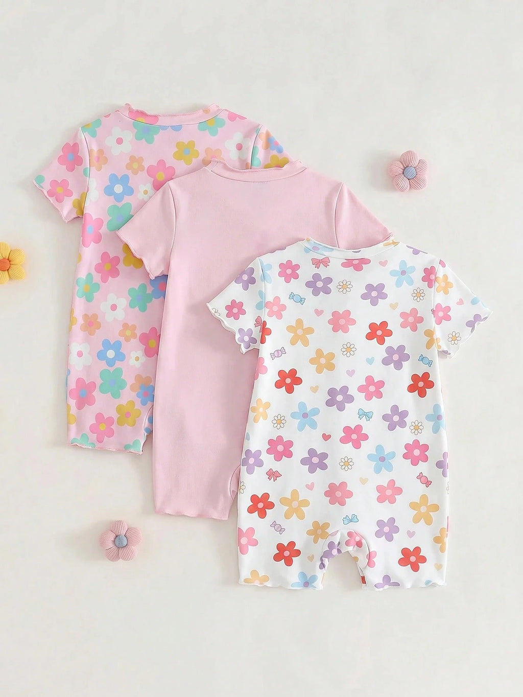 Bambinoo x Cozy Pixies Baby Girl 3-Piece Floral & Striped Bodysuits