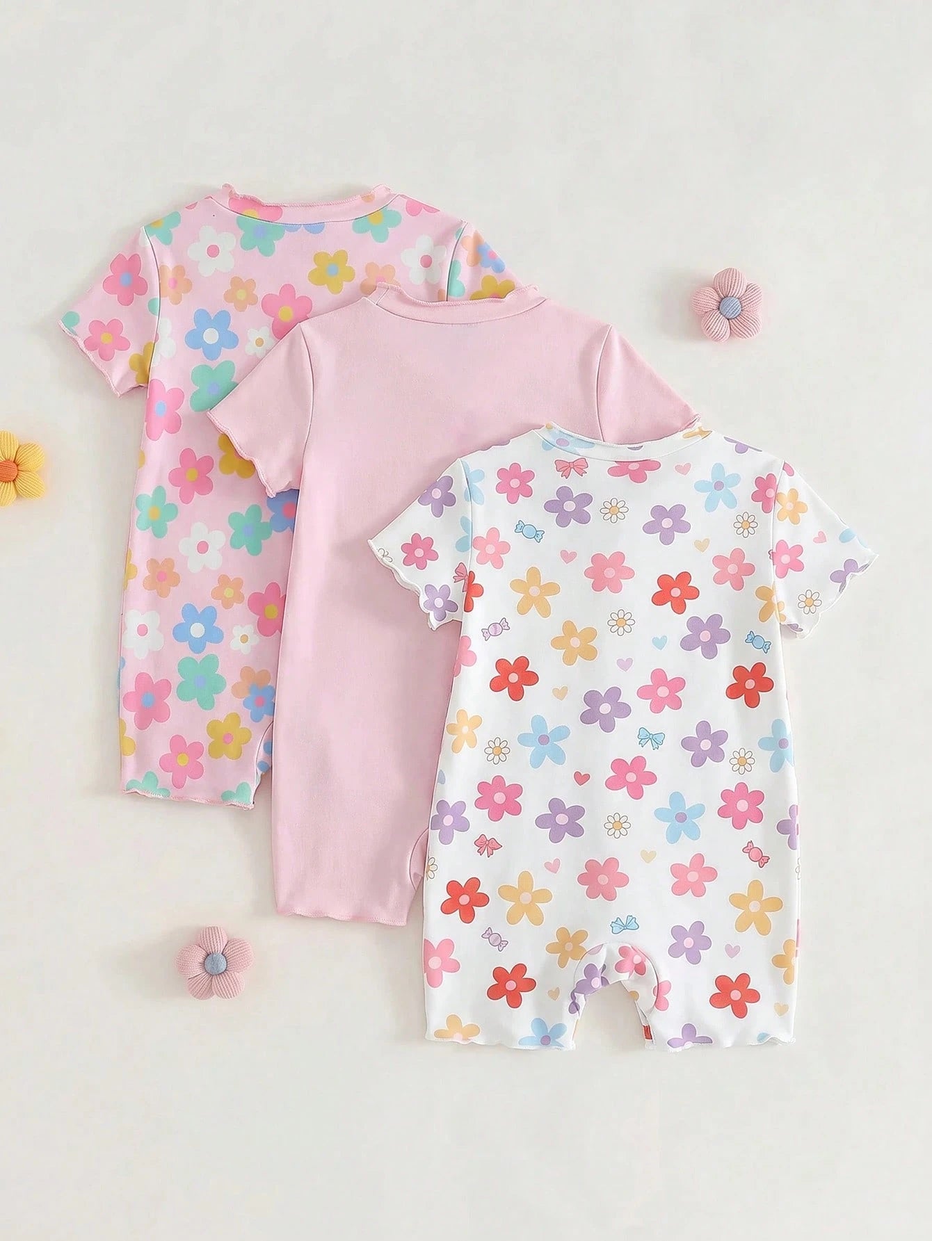 Bambinoo x Cozy Pixies Baby Girl 3-Piece Floral & Striped Bodysuits
