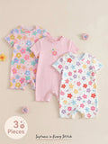 Bambinoo x Cozy Pixies Baby Girl 3-Piece Floral & Striped Bodysuits