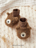 Cozy Pixies Baby Cute Bear Embroidered Soft Velvet Non-Slip Socks Brown