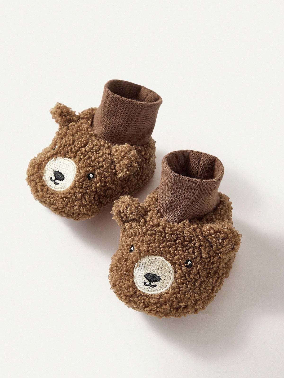 Cozy Pixies Baby Cute Bear Embroidered Soft Velvet Non-Slip Socks Brown
