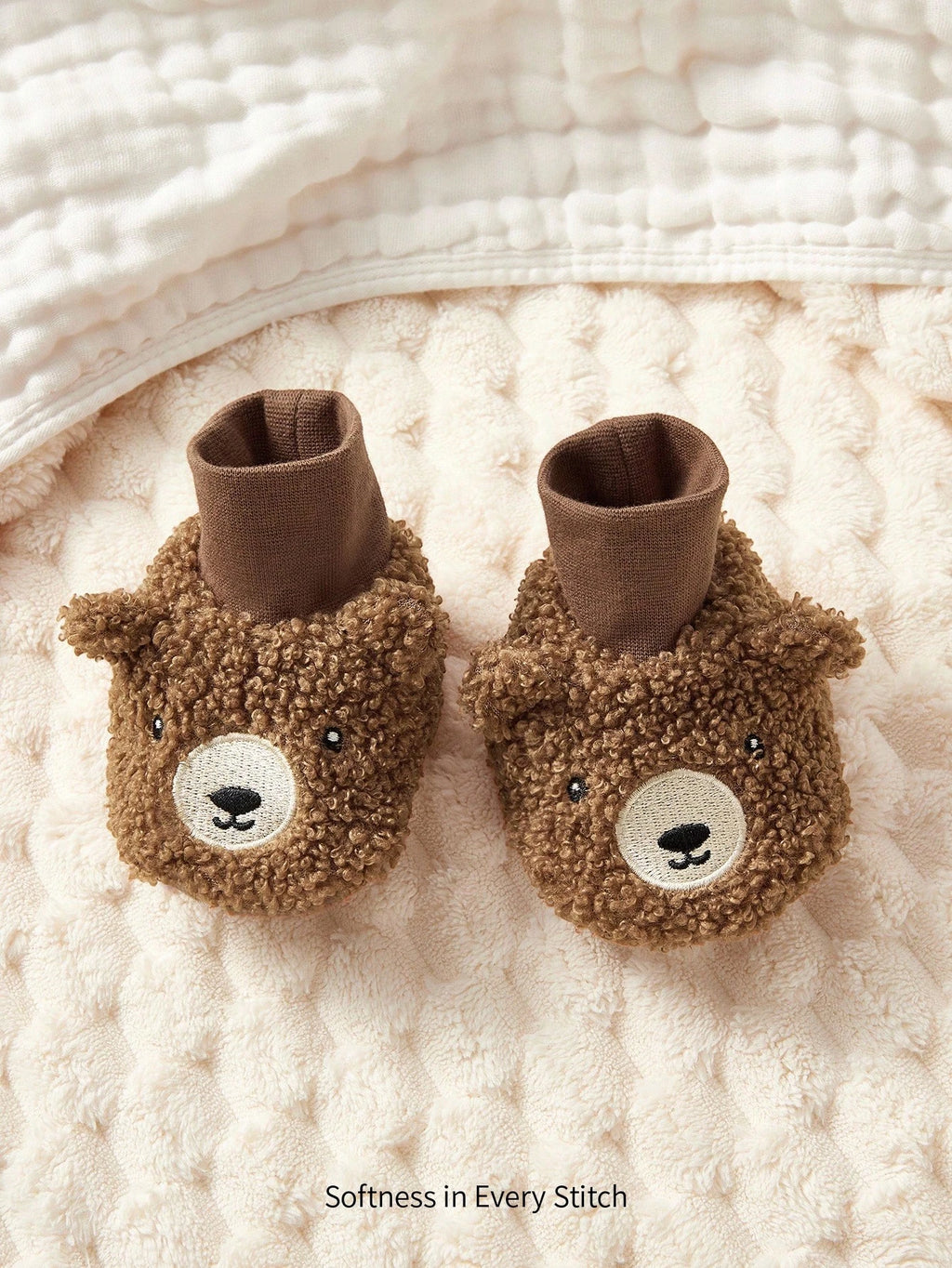 Cozy Pixies Baby Cute Bear Embroidered Soft Velvet Non-Slip Socks Brown