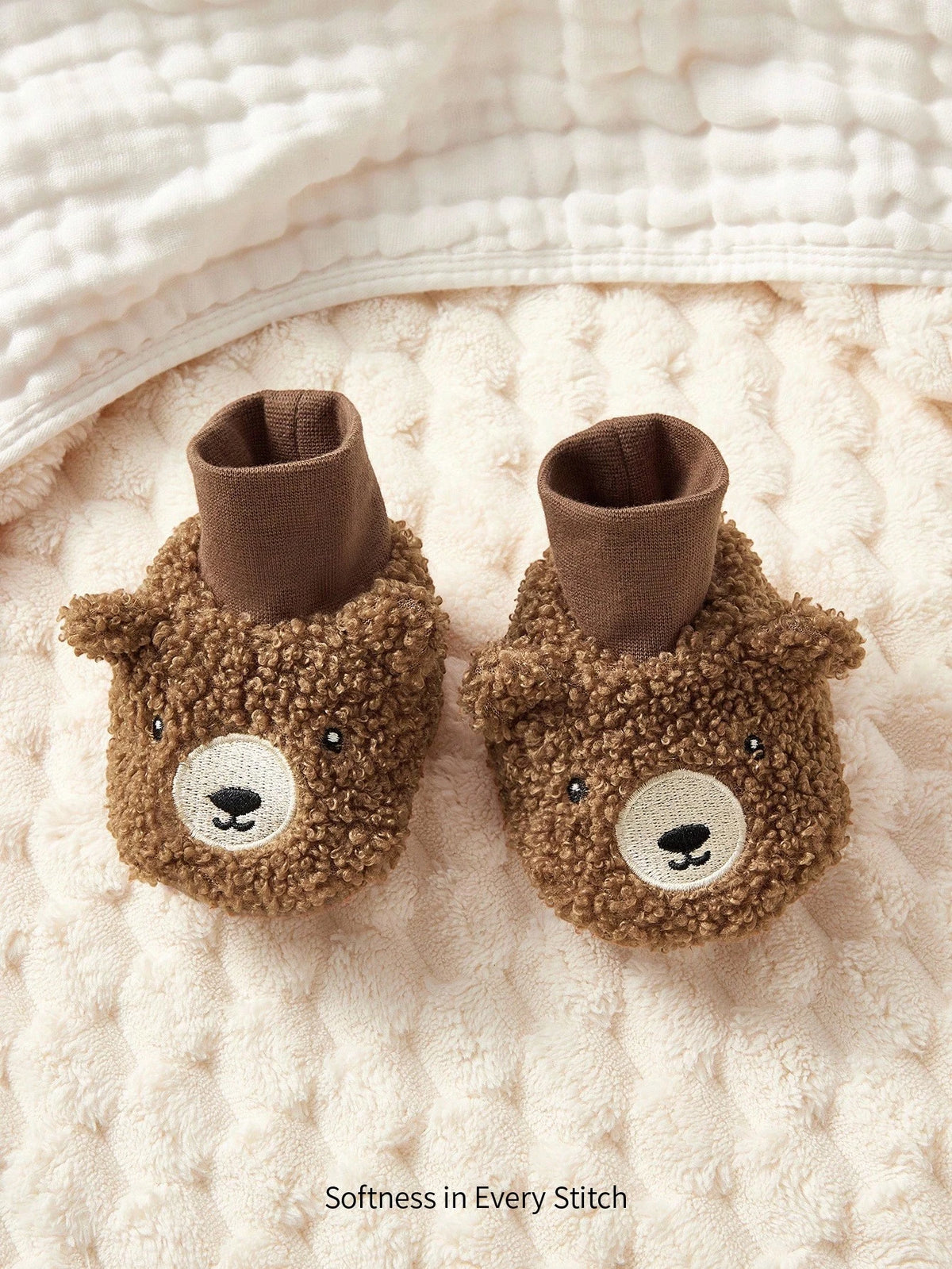 Cozy Pixies Baby Cute Bear Embroidered Soft Velvet Non-Slip Socks Brown