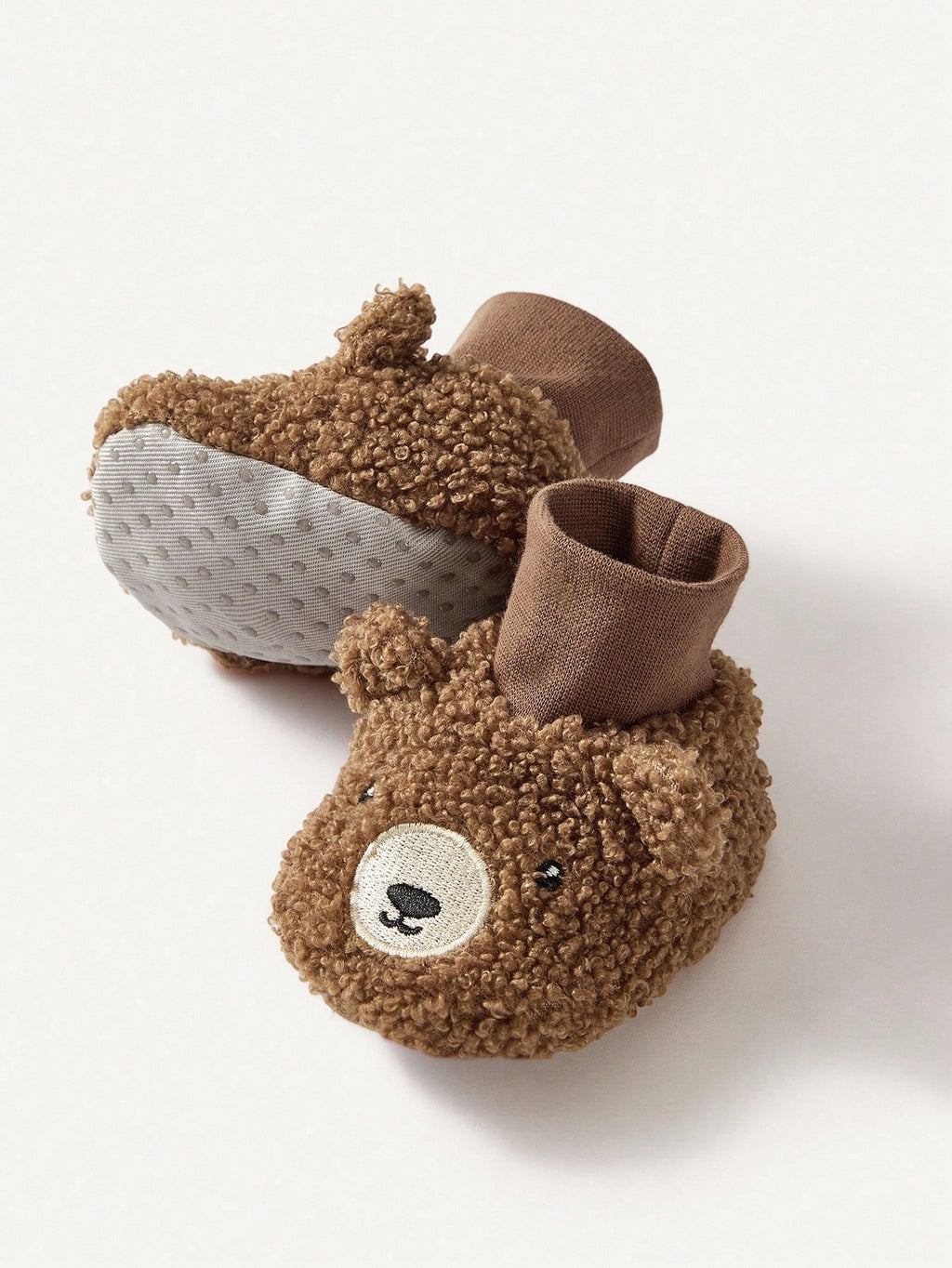 Cozy Pixies Baby Cute Bear Embroidered Soft Velvet Non-Slip Socks Brown