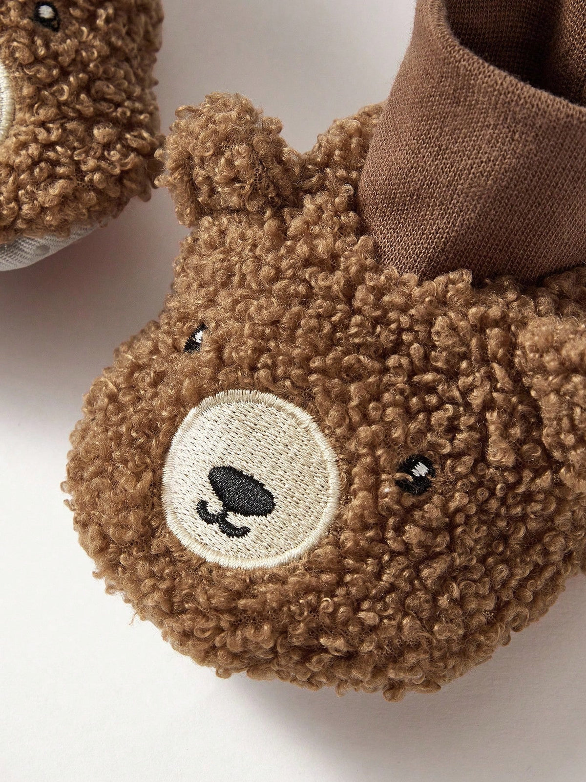 Cozy Pixies Baby Cute Bear Embroidered Soft Velvet Non-Slip Socks Brown