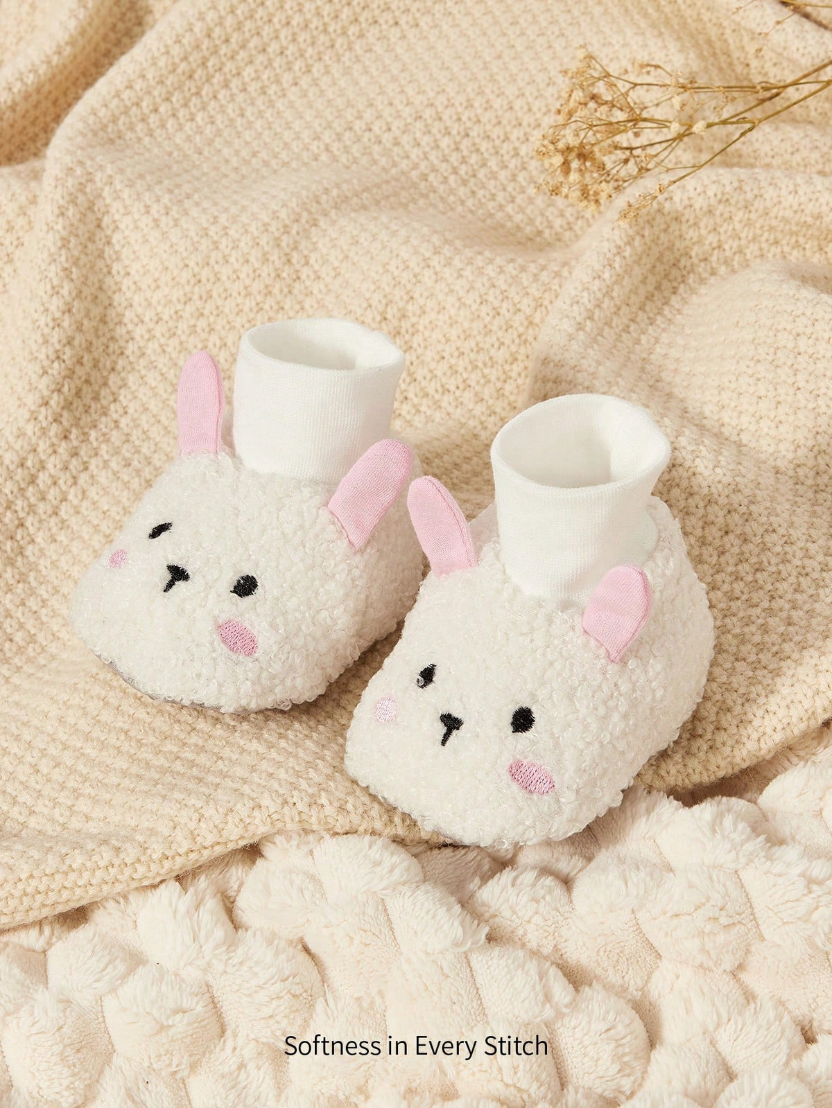 Cozy Pixies Newborn Cute Embroidered Rabbit Soft-Bottom Socks – White