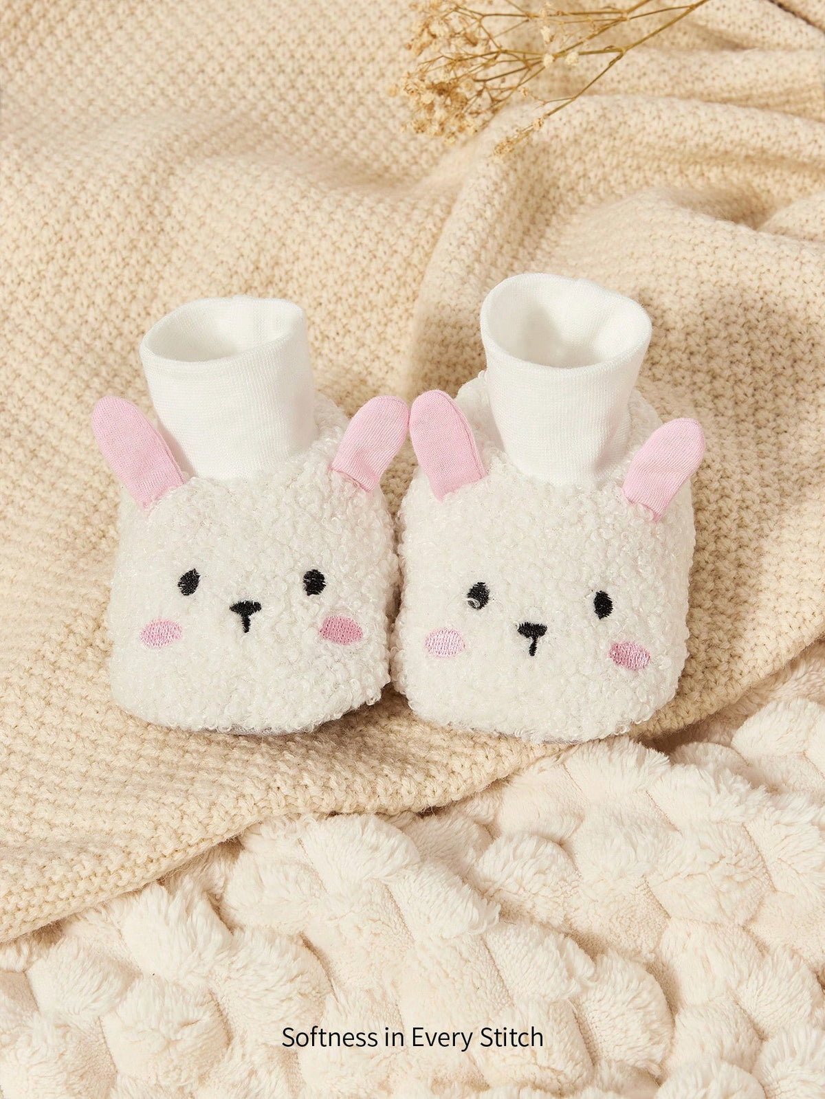 Cozy Pixies Newborn Cute Embroidered Rabbit Soft-Bottom Socks – White