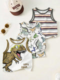 Baby Boy Casual Simple Tank Top 3pcs Set Suitable For Summer Multicolor