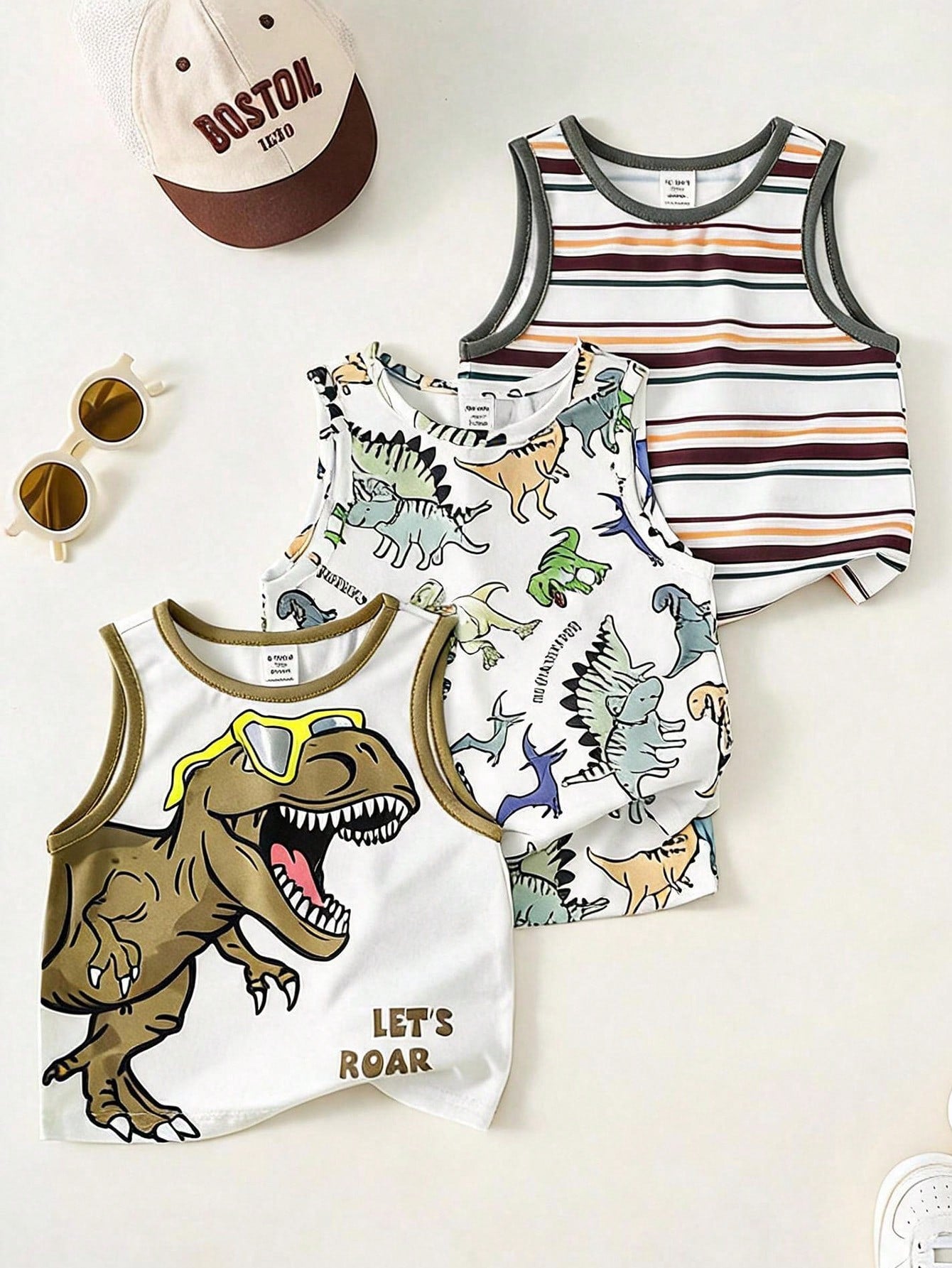 Baby Boy Casual Simple Tank Top 3pcs Set Suitable For Summer Multicolor