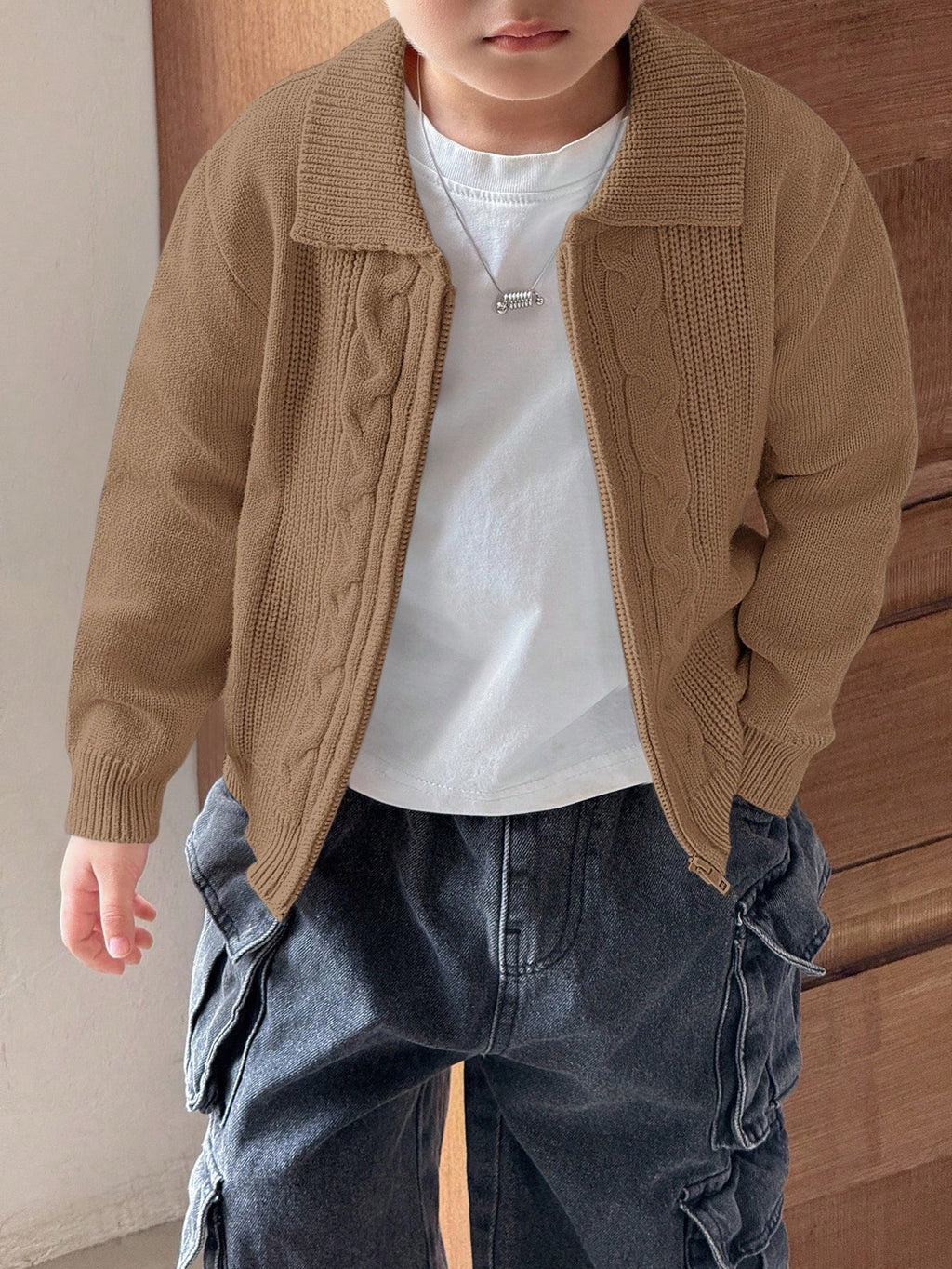 Boys' Cable Knit Zip-Up Cardigan
