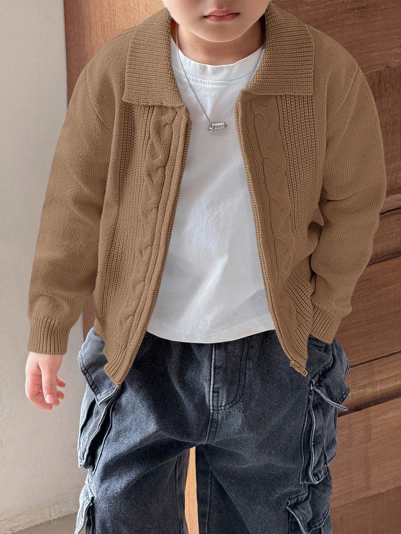 Boys' Cable Knit Zip-Up Cardigan