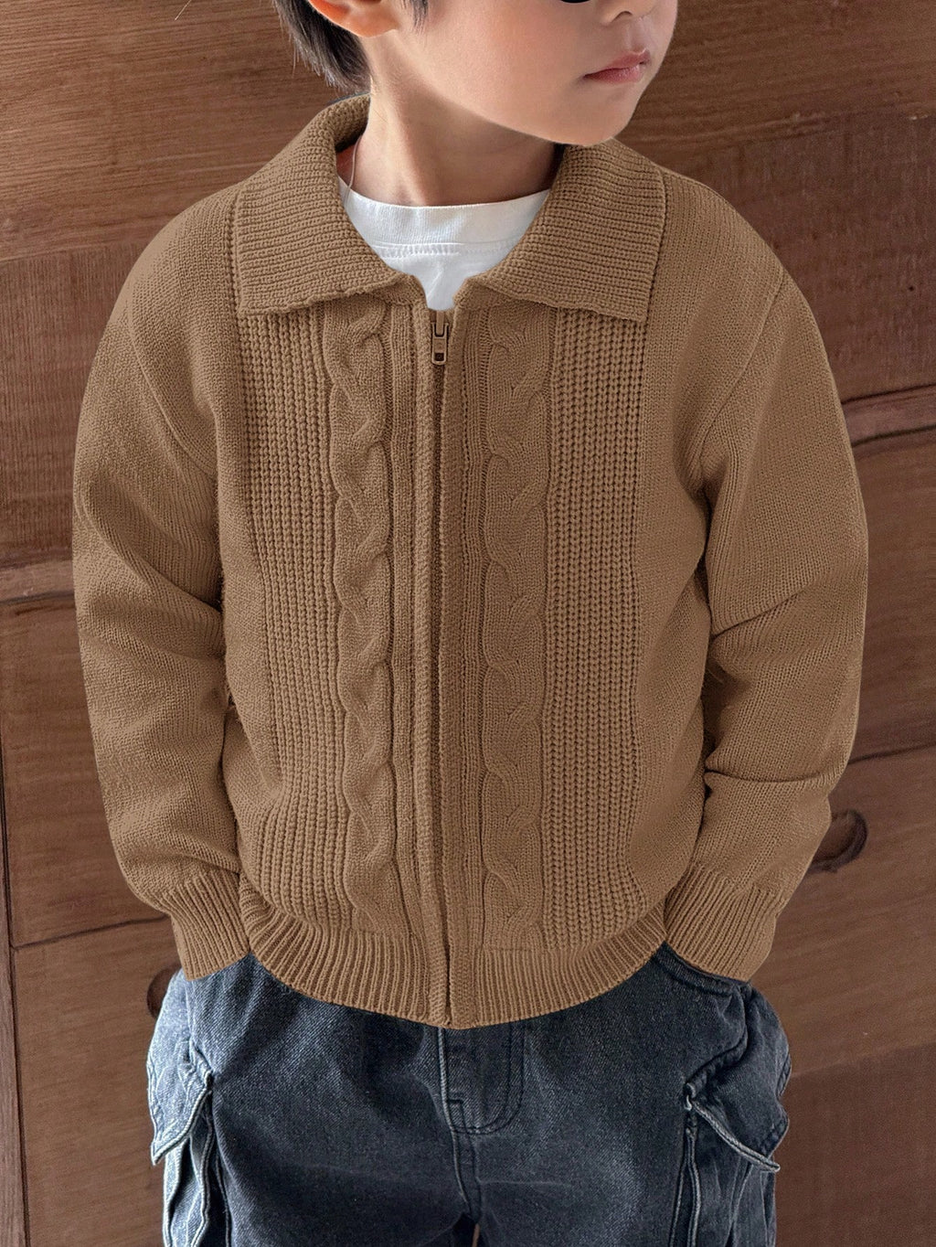 Boys' Cable Knit Zip-Up Cardigan