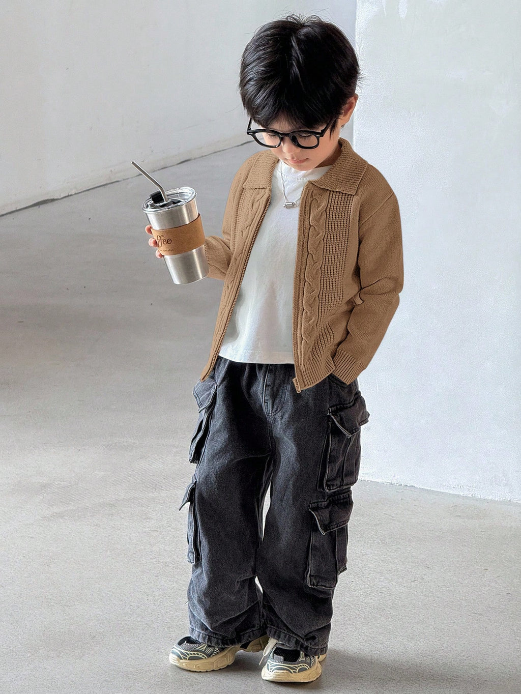 Boys' Cable Knit Zip-Up Cardigan