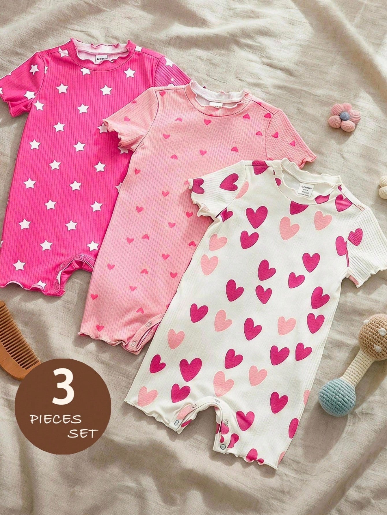Ensemble 3 pièces barboteuse et short fleuri et rayé pour bébé fille Bambinoo x Cozy Pixies