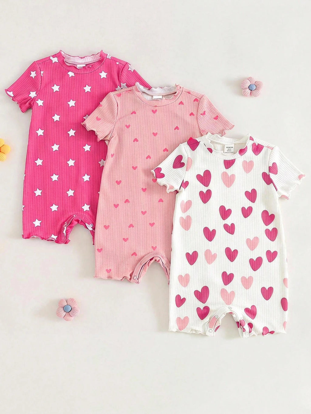 Bambinoo x Cozy Pixies Baby Girl 3-Piece Floral & Striped Romper and Shorts Set