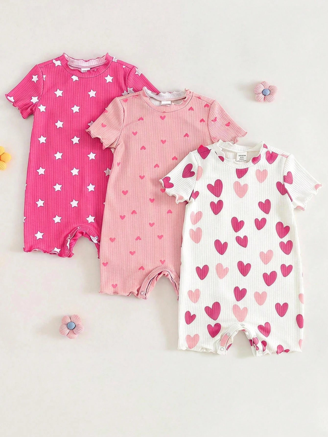 Bambinoo x Cozy Pixies Baby Girl 3-Piece Floral & Striped Romper and Shorts Set