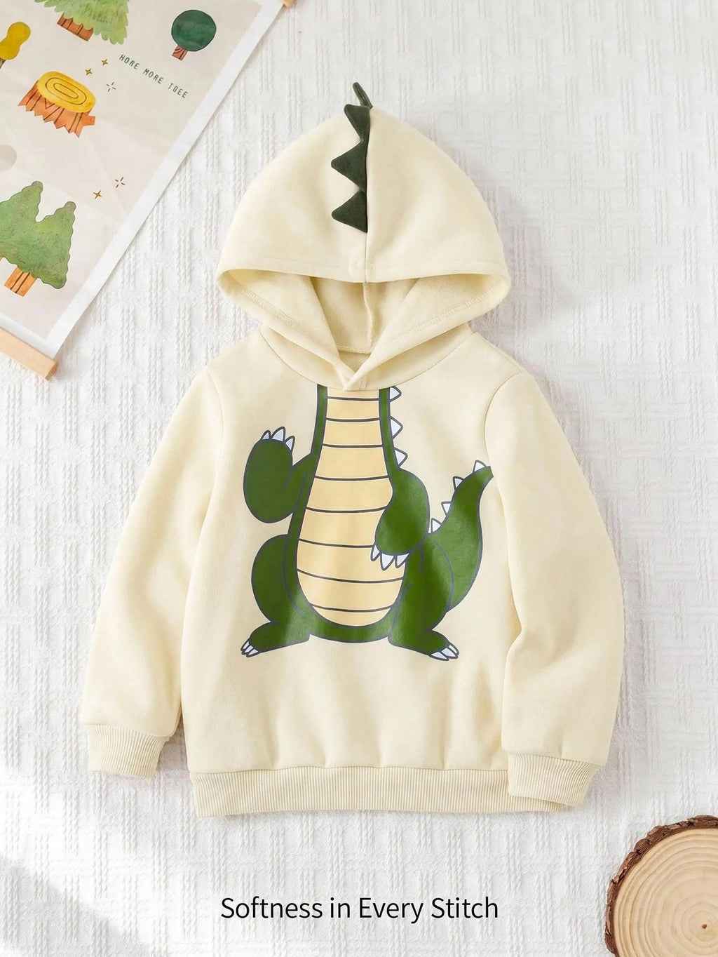 Bambinoo x Cozy Pixies Boys' Dinosaur Knitted Hooded Sweatshirt