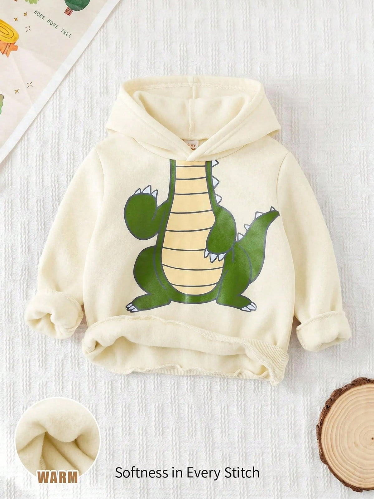 Bambinoo x Cozy Pixies Boys' Dinosaur Knitted Hooded Sweatshirt