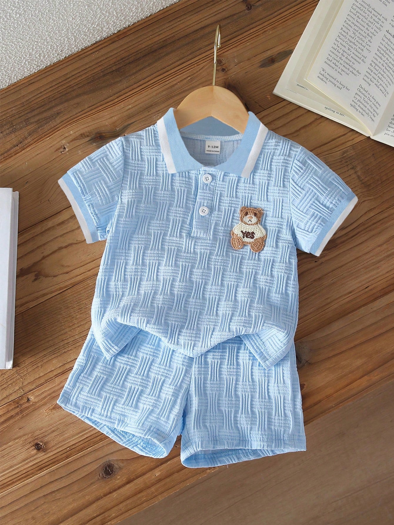 Souflis Souflis Babyboy White Summer Casual Jacquard Polo-Neck Short-Sleeved And Shorts Set Cute College-Style Black and White