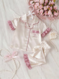 Ensemble deux pièces de loungewear pour bébé fille, couleur unie, broderie nœud papillon et volants, couleur champagne