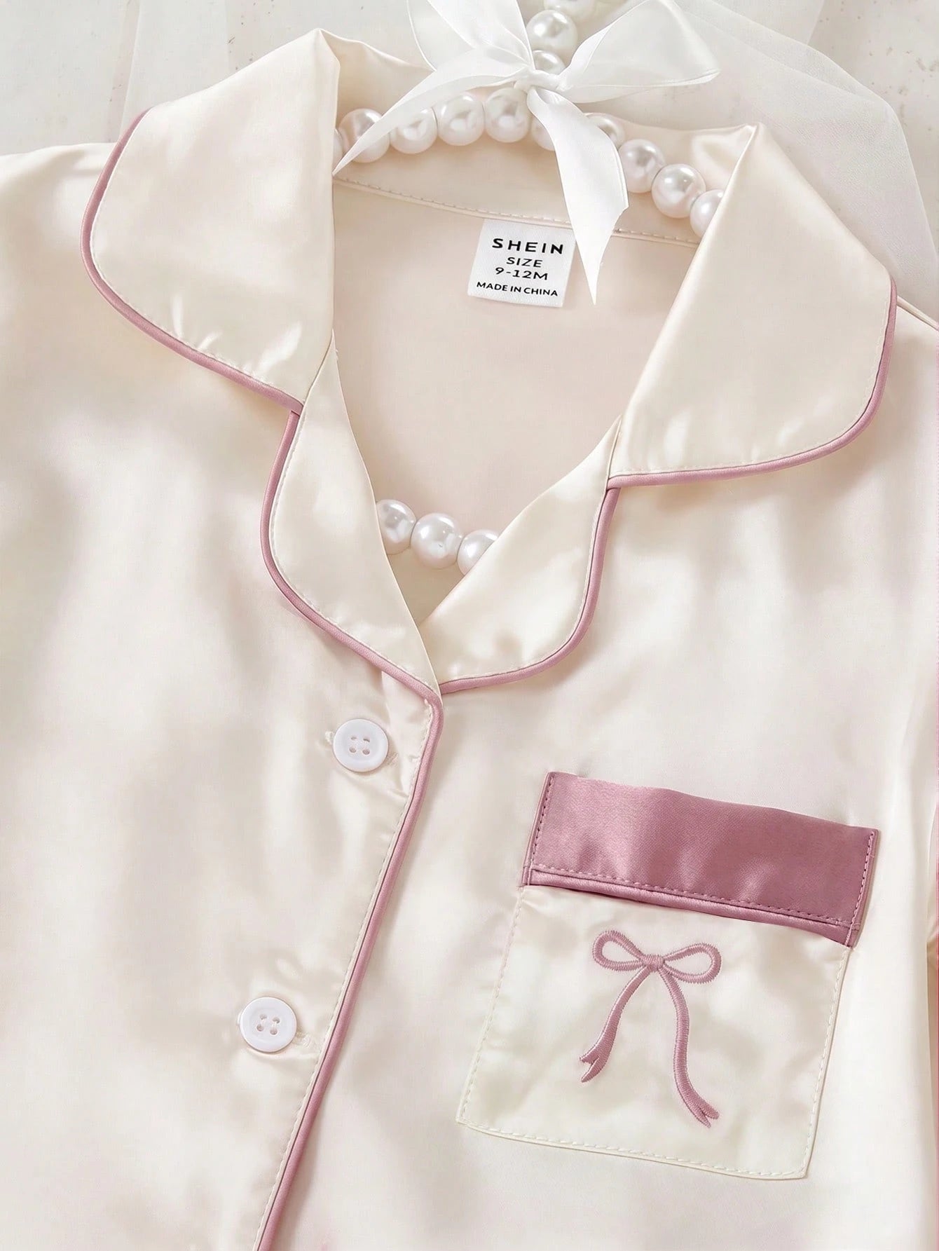 Ensemble deux pièces de loungewear pour bébé fille, couleur unie, broderie nœud papillon et volants, couleur champagne