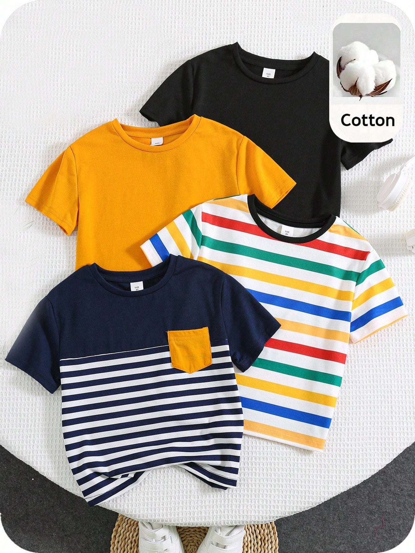 Casual Cute Short Sleeve T-Shirts 4 Pieces Set