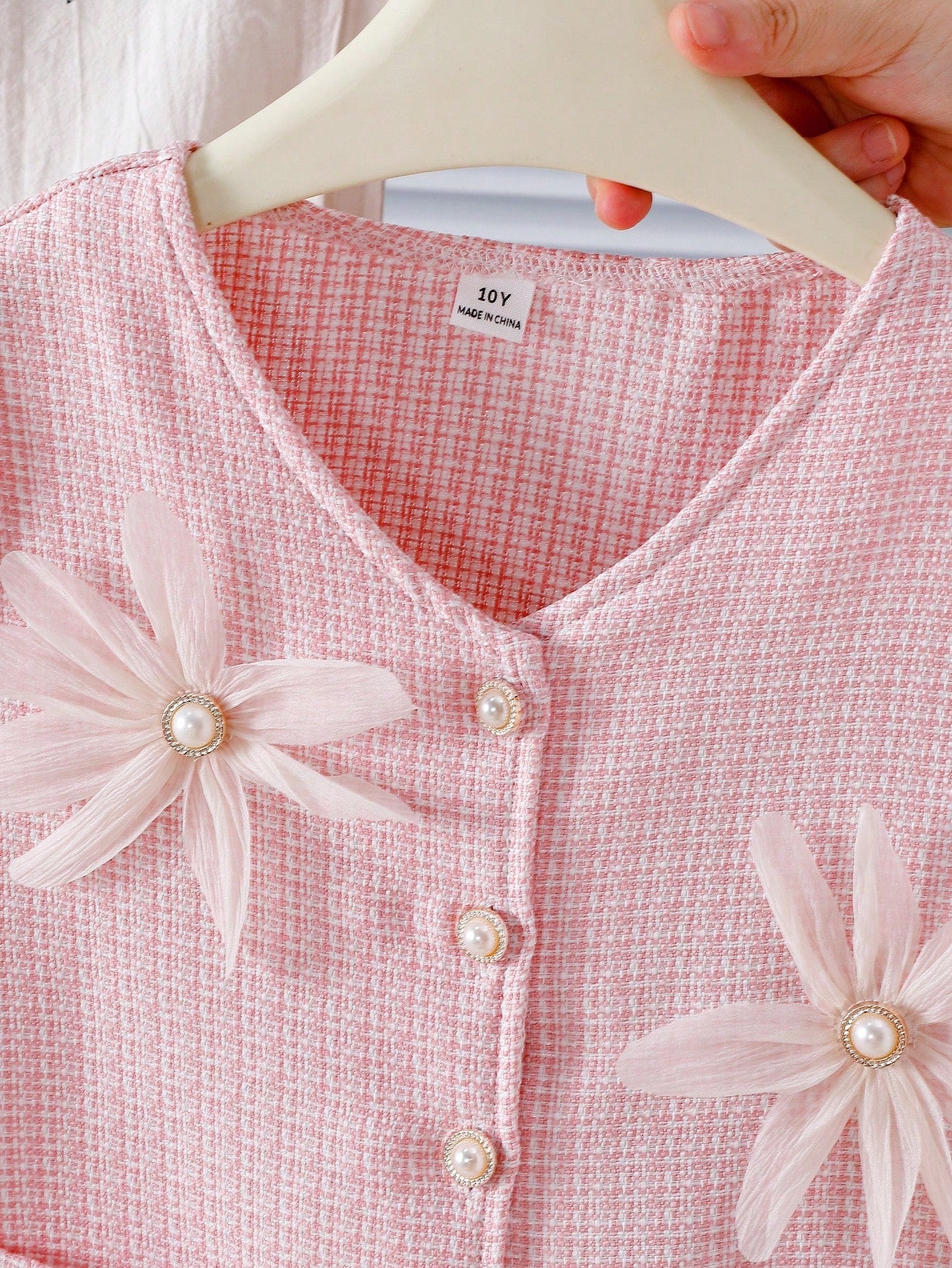 Tween Girl Spring/Summer V-Neck Bowknot Decor Button Front Top And High Waist Pleated Skirt Set, Sweet & Outfit For Party/Commute Blue