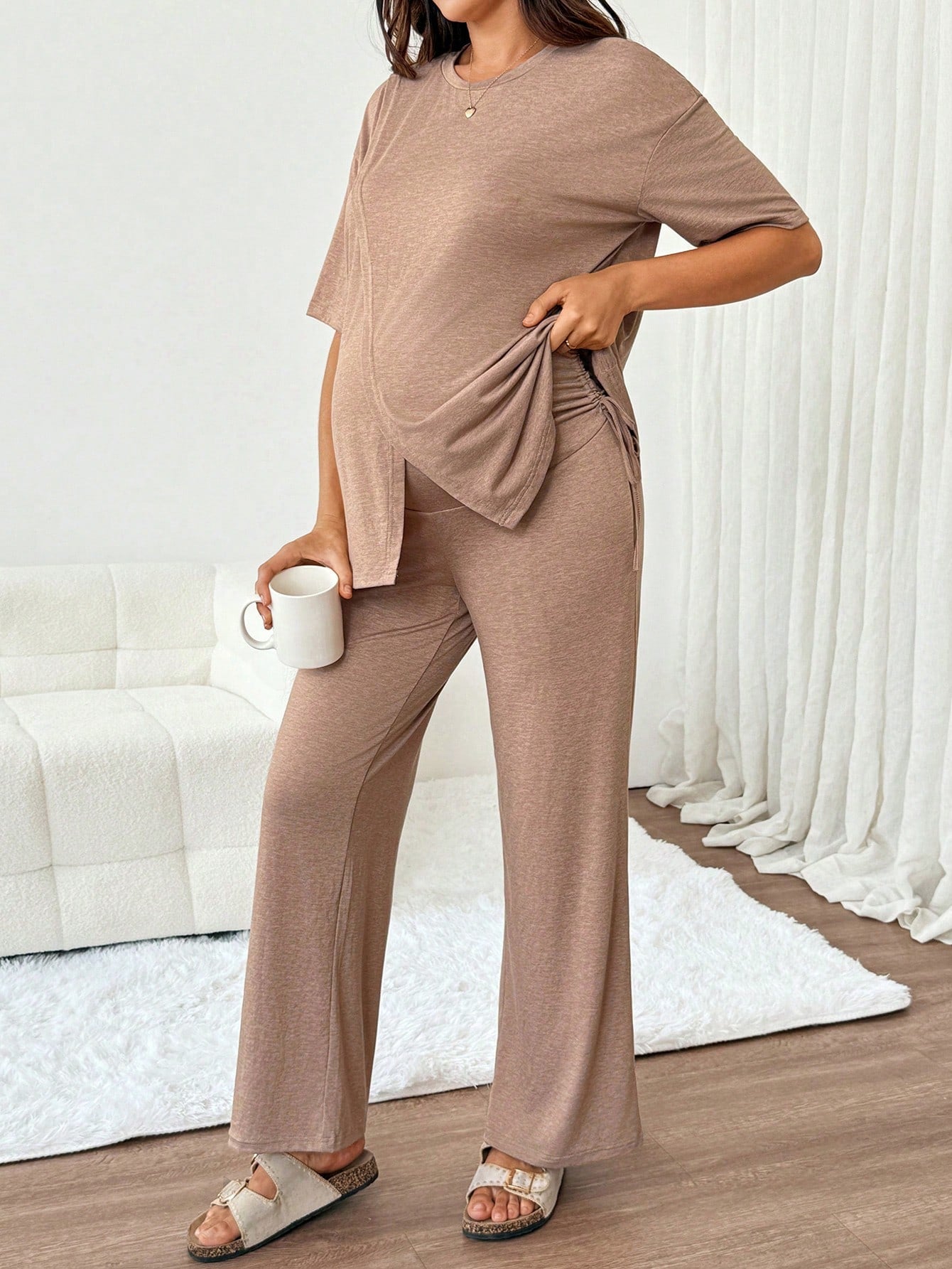 Slowluna Maternity Nursing Top & Adjustable Pants 2-Piece Lounge Set